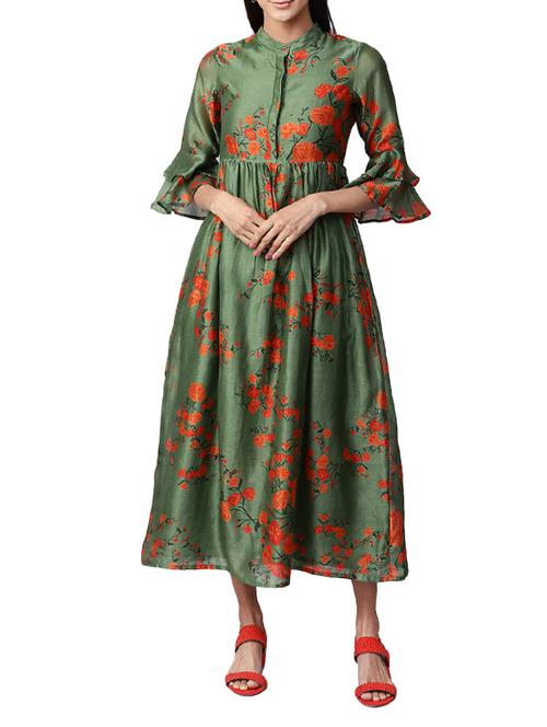 olive floral viscose maxi dress - 15052419 - Very Small Image - 1