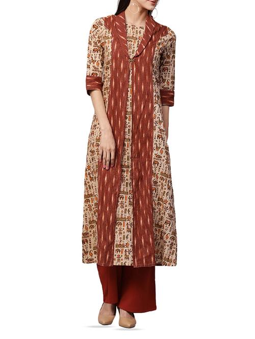 beige cotton a-line kurta - 15052444 - Very Small Image - 1