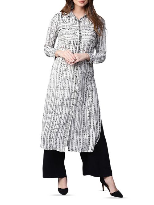 white rayon straight kurta - 15052469 - Very Small Image - 1