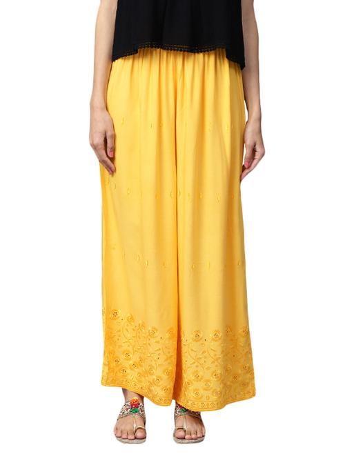 yellow viscose flared palazzo - 15052504 - Very Small Image - 1