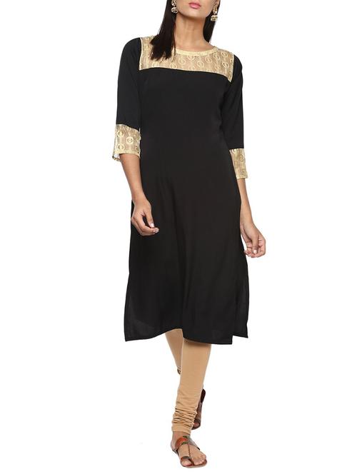 black crepe solid kurta - 15052623 - Very Small Image - 1