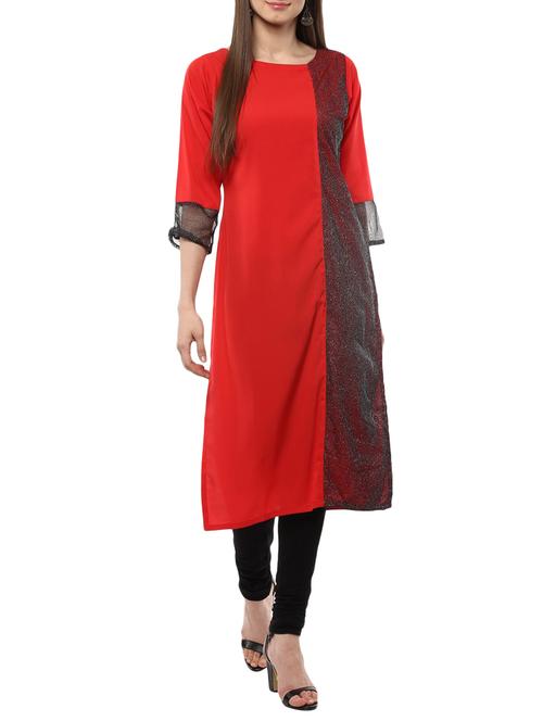 red crepe straight kurta - 15052628 - Very Small Image - 1