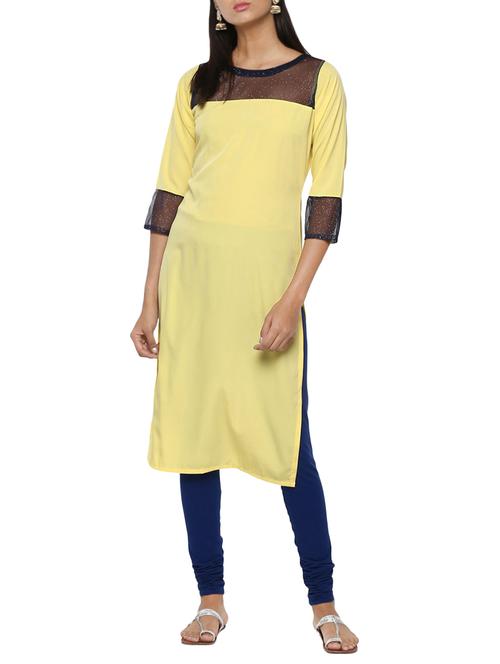 yellow crepe solid kurta - 15052632 - Very Small Image - 1