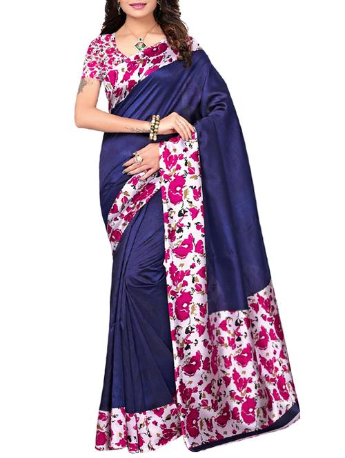 blue art silk bordered saree with blouse - 15052835 - Very Small Image - 1