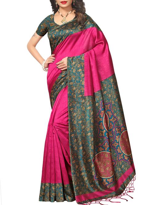 magenta art silk printed saree with blouse - 15052866 - Very Small Image - 1