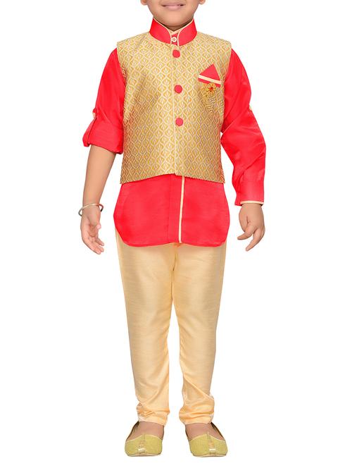 pink silk blend kurta set with nehru jacket - 15052883 - Very Small Image - 1