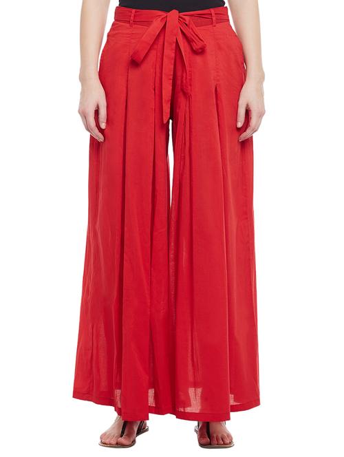 red solid cotton palazzo - 15054067 - Very Small Image - 1