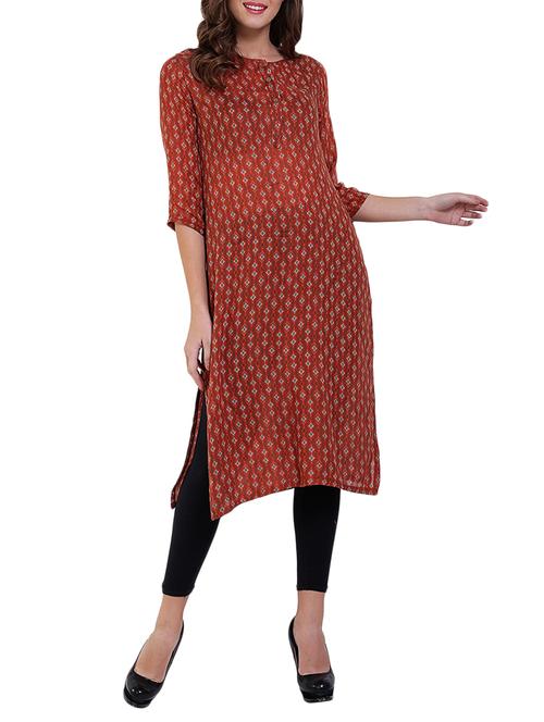 orange synthetic straight kurta - 15054498 - Very Small Image - 1