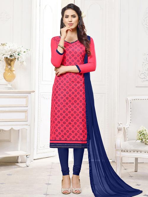 pink cotton blend unstitched suit - 15054916 - Very Small Image - 1