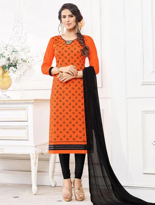 orange churidaar suits unstitched suit` - 15054920 - Very Small Image - 1