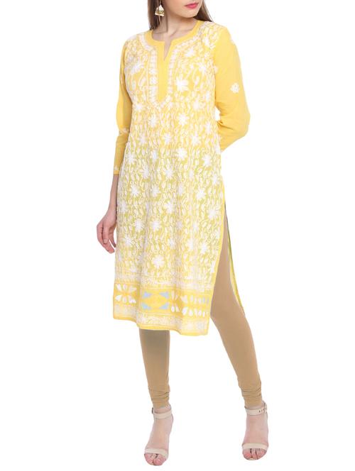 yellow cotton solid kurta - 15055132 - Very Small Image - 1