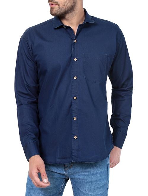 dark blue cotton casual shirt - 15055384 - Very Small Image - 1