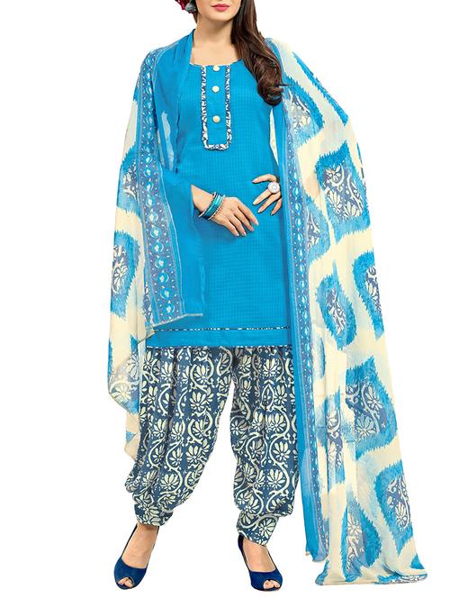 blue cotton unstitched suit - 15055876 - Very Small Image - 1