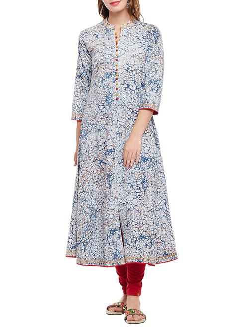 white cotton a-line kurta - 15056057 - Very Small Image - 1