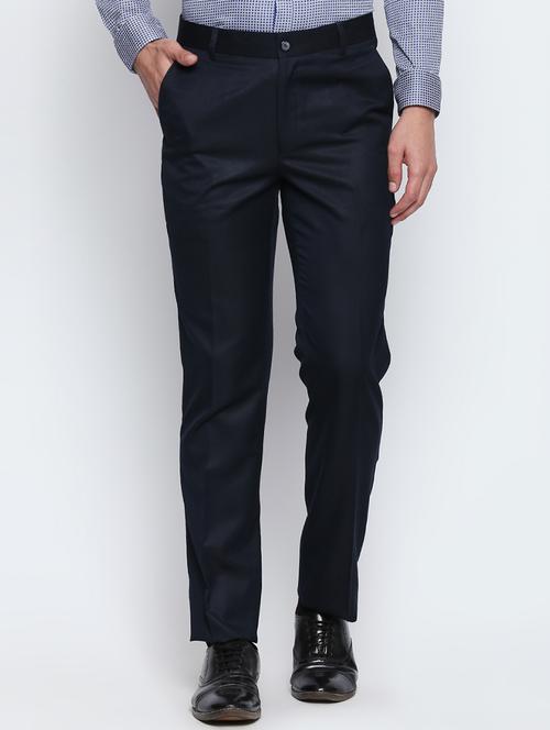 navy blue polyester flat front formal trouser - 15056690 - Very Small Image - 1