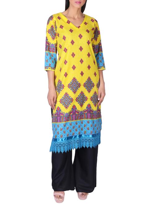 yellow cotton straight kurta - 15057321 - Very Small Image - 1