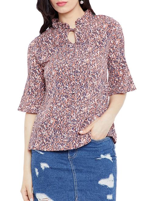 brown crepe printed top - 15057363 - Very Small Image - 1