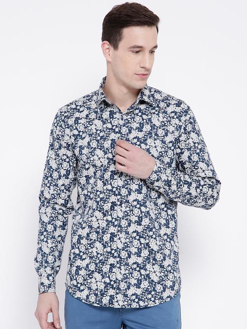 blue floral printed casual shirt - 15057540 - Very Small Image - 1