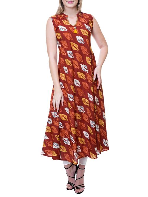 brown cotton a-line kurta - 15057698 - Very Small Image - 1