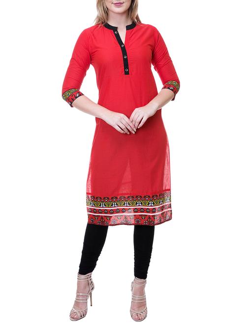 red cotton straight kurta - 15057706 - Very Small Image - 1
