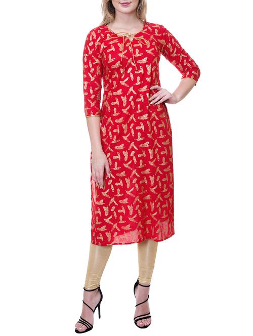 red cotton straight kurta - 15057708 - Very Small Image - 1