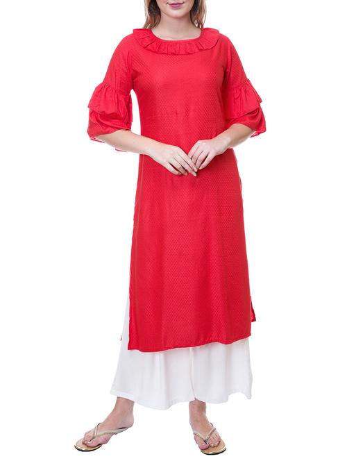 red rayon solid kurta - 15057725 - Very Small Image - 1