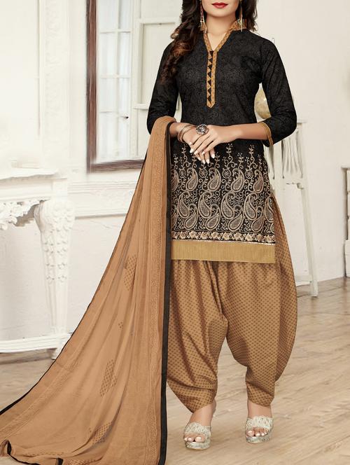 black cotton unstitched suit - 15057884 - Very Small Image - 1