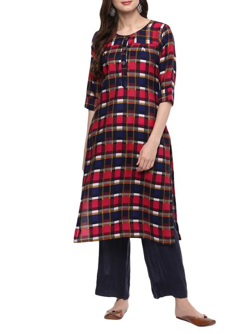 red crepe straight kurta - 15058707 - Very Small Image - 1