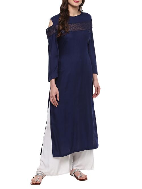 twilight blue straight solid kurta - 15058710 - Very Small Image - 1