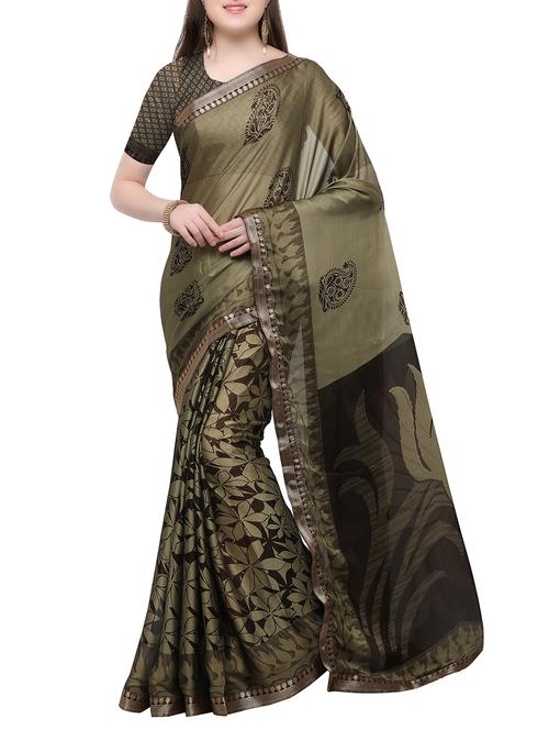 beige crepe half & half saree with blouse - 15059500 - Very Small Image - 1