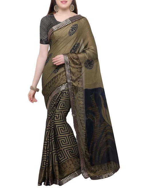 beige crepe half & half saree with blouse - 15059503 - Very Small Image - 1