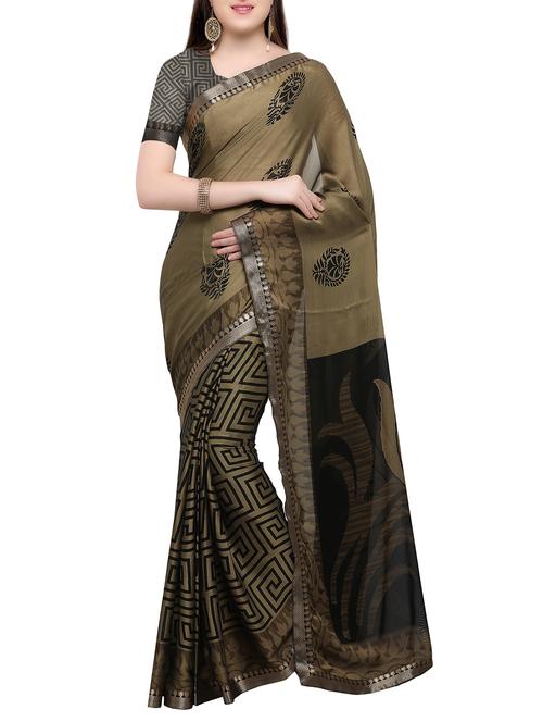beige crepe half & half saree with blouse - 15059508 - Very Small Image - 1