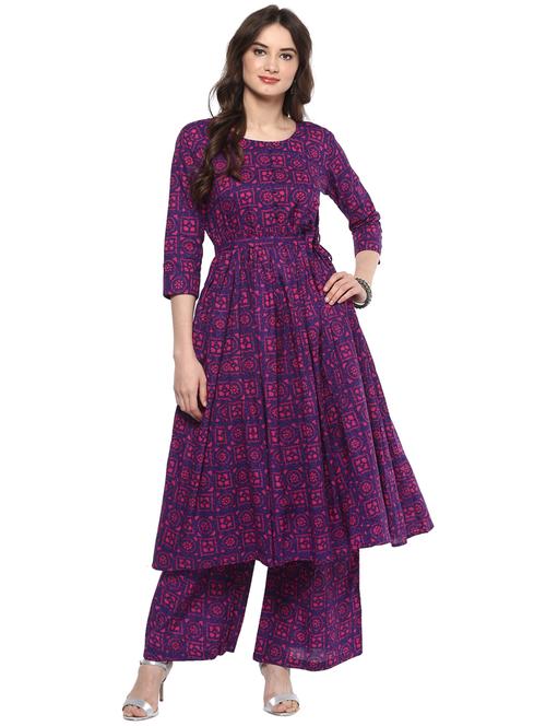 pink cotton kurta palazzo set - 15059591 - Very Small Image - 1