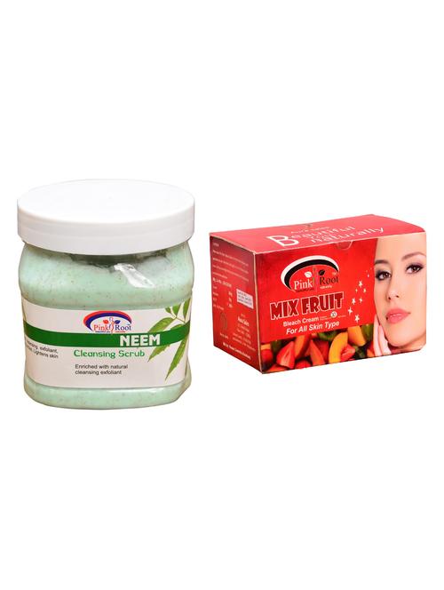 pink root mix fruit bleach 250gm and pink root neem scrub 500ml - 15059934 - Very Small Image - 1