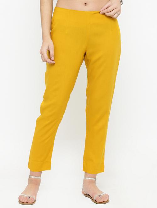 yellow rayon tapered pant - 15060235 - Very Small Image - 1