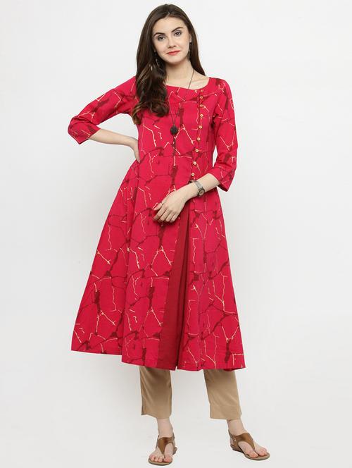 fuchsia marble print kurta & pant set - 15060277 - Very Small Image - 1