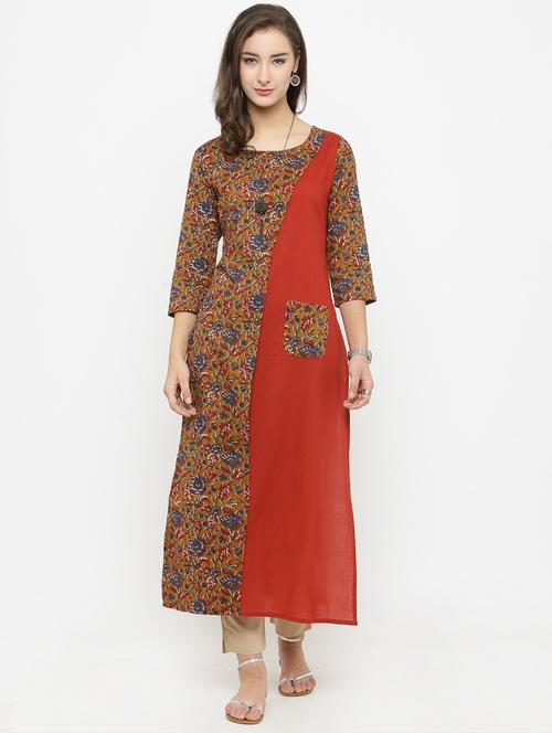 rust kalamkari printed kurta with pant set - 15060287 - Very Small Image - 1