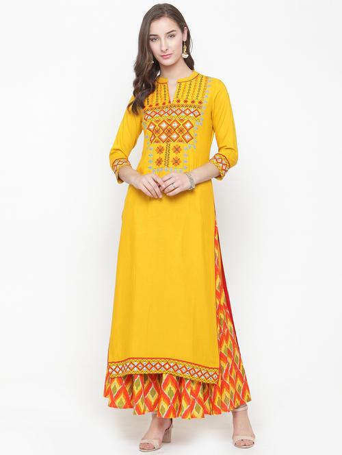 embroidered kurta with palazzo set - 15060290 - Very Small Image - 1
