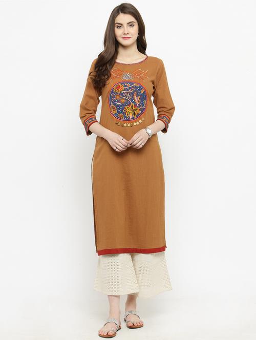 brown cotton blend kurta palazzo set - 15060291 - Very Small Image - 1