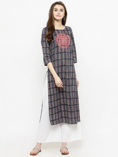 embroidered kurta & palazzo set - 15060328 - Very Small Image - 1