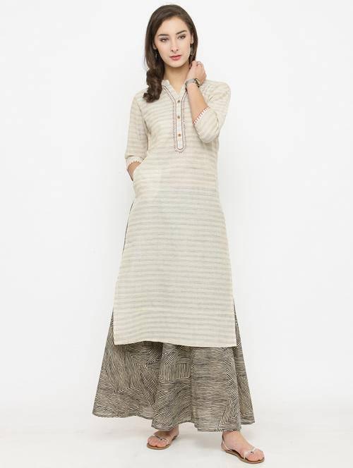 kaantha work straight kurta - 15060393 - Very Small Image - 1