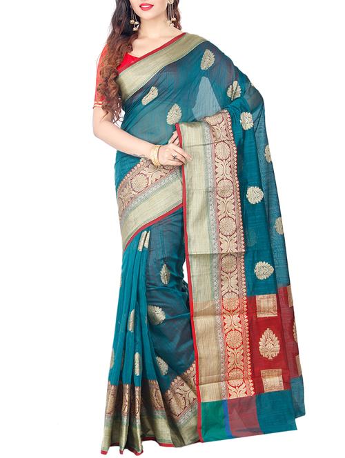 turquoise cotton silk woven saree - 15061831 - Very Small Image - 1