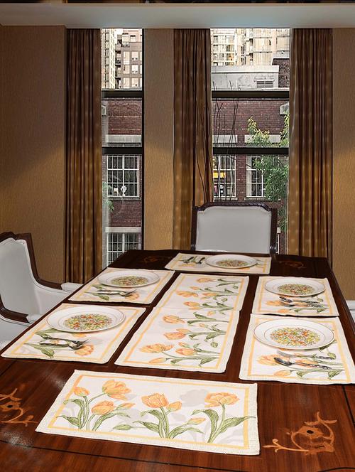 floral stalks table mats and runner, set of 7 - 15061911 - Very Small Image - 1