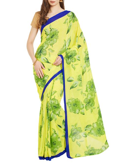 yellow georgette printed saree with blouse - 15061936 - Very Small Image - 1