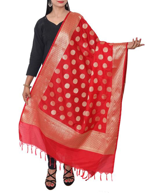 red art silk dupatta - 15063590 - Very Small Image - 1