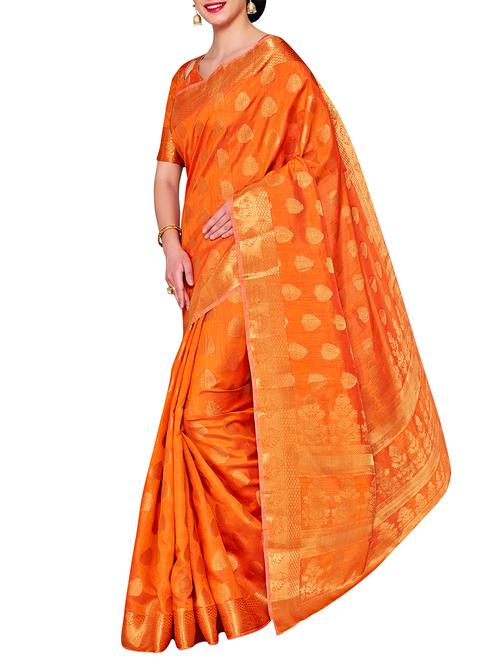 orange tussar silk kanjivaram saree - 15063655 - Very Small Image - 1