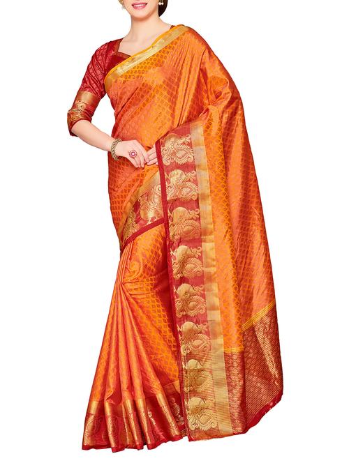 orange art silk kanjivaram saree - 15063658 - Very Small Image - 1