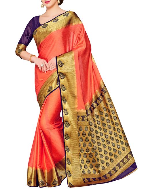 orange crepe kanjivaram saree - 15063692 - Very Small Image - 1