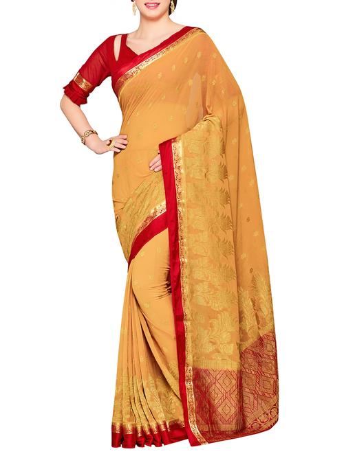 beige chiffon kanjivaram saree - 15063702 - Very Small Image - 1