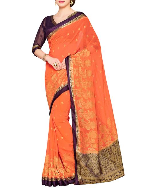 orange chiffon kanjivaram saree - 15063703 - Very Small Image - 1